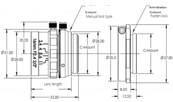 LS-S23AV1624-8M dimensions (mm)
