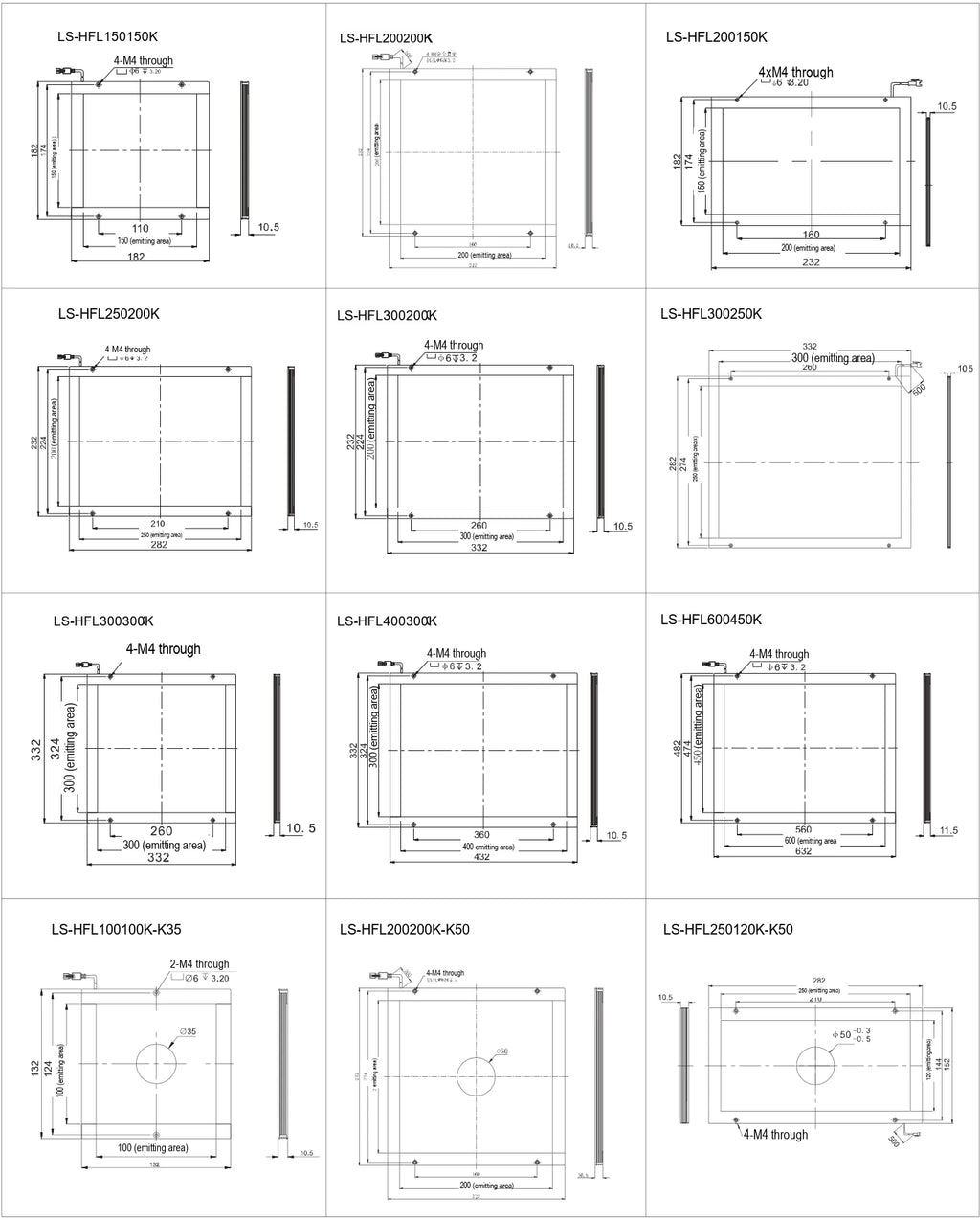 LS-HFL250120K-K50 dimensions (mm)