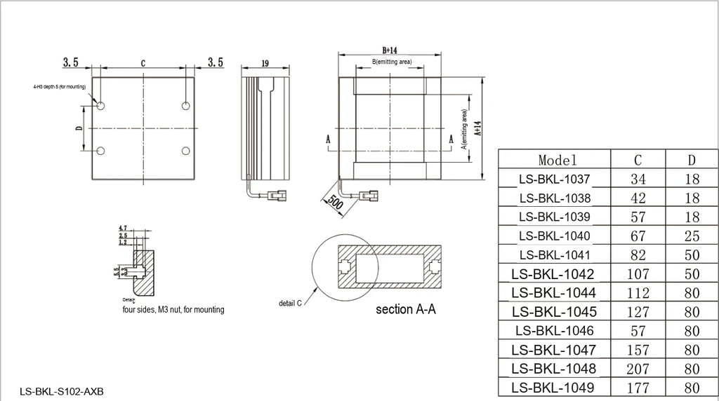 LS-BKL-1043 dimensions (mm)