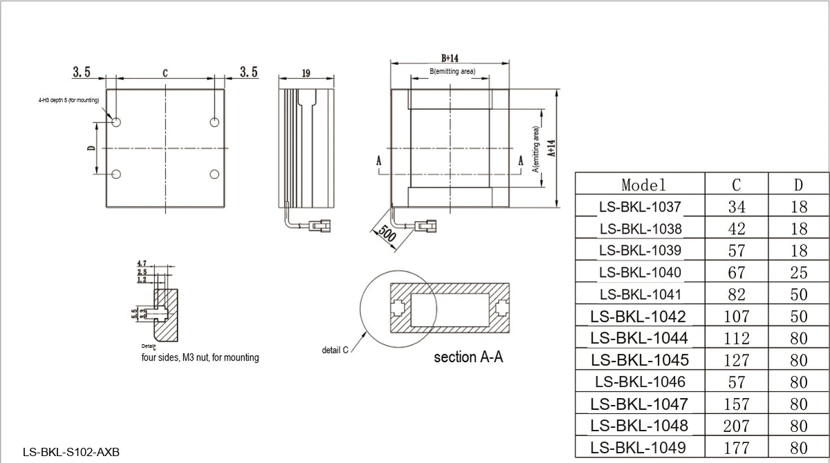LS-BKL-1043 dimensions (mm)