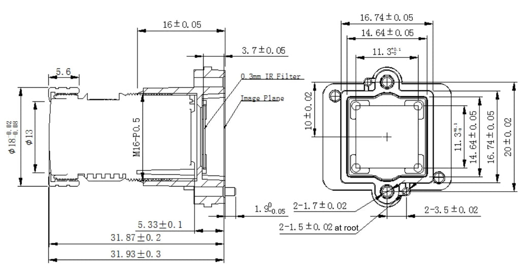 LS-M16-DH0495IR dimensions (mm)