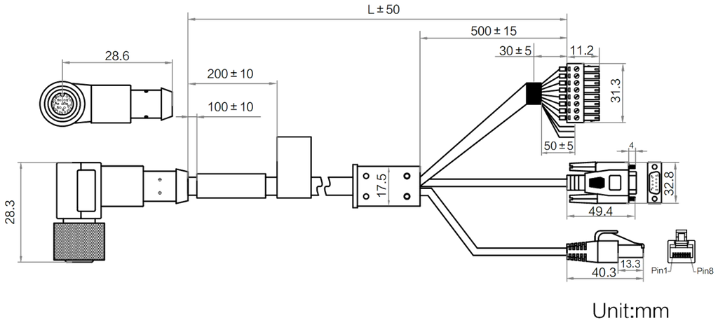Code Reader Cables dimensions (mm)