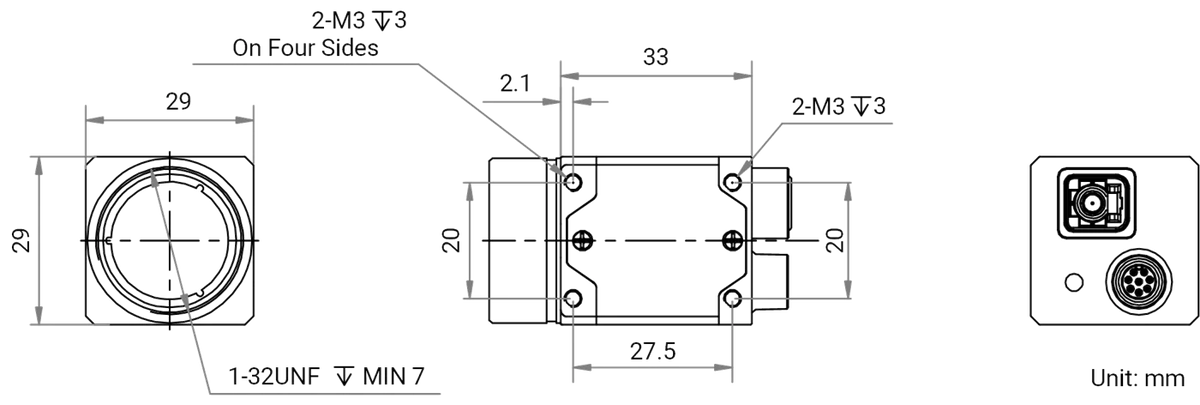 MV-CT3CA0250/G/C/NN dimensions (mm)
