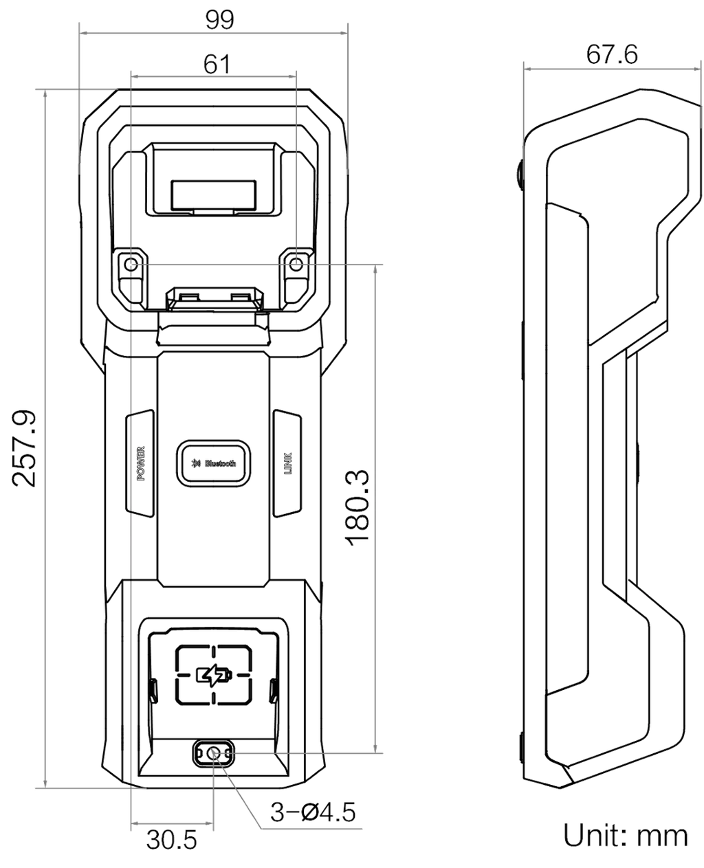 MV-IDH9000B/SBASE/U dimensions (mm)