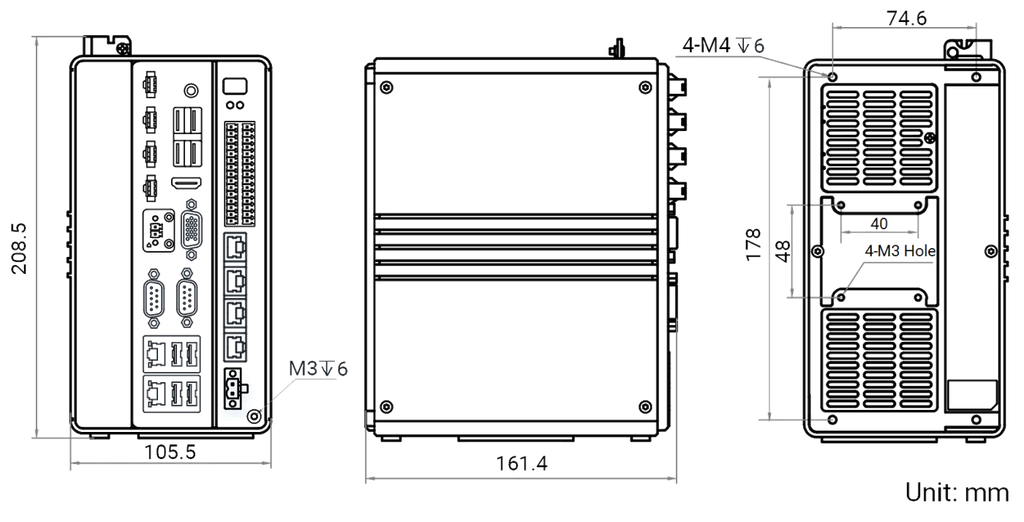 MV-VC3101X-128G60 dimensions (mm)