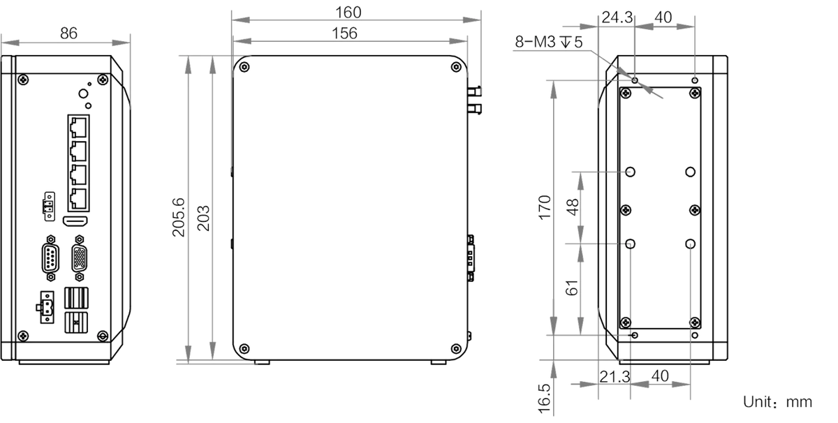 MV-VCB2103-128G40-NN dimensions (mm)