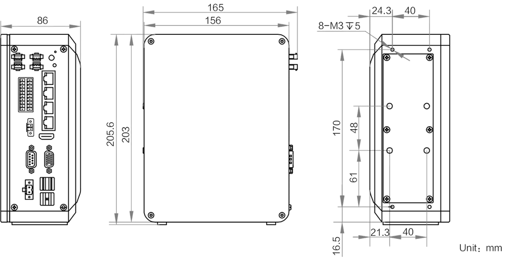 MV-VC2140-128G40-1T dimensions (mm)