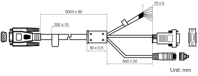 MV-IDAPE-DB15M-DB9FRJ45OPEN-HF-7m dimensions (mm)