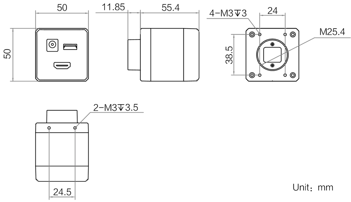 MV-CM2020C-0H dimensions (mm)