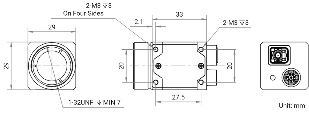 MV-CT3CA0050/G/C/NN dimensions (mm)