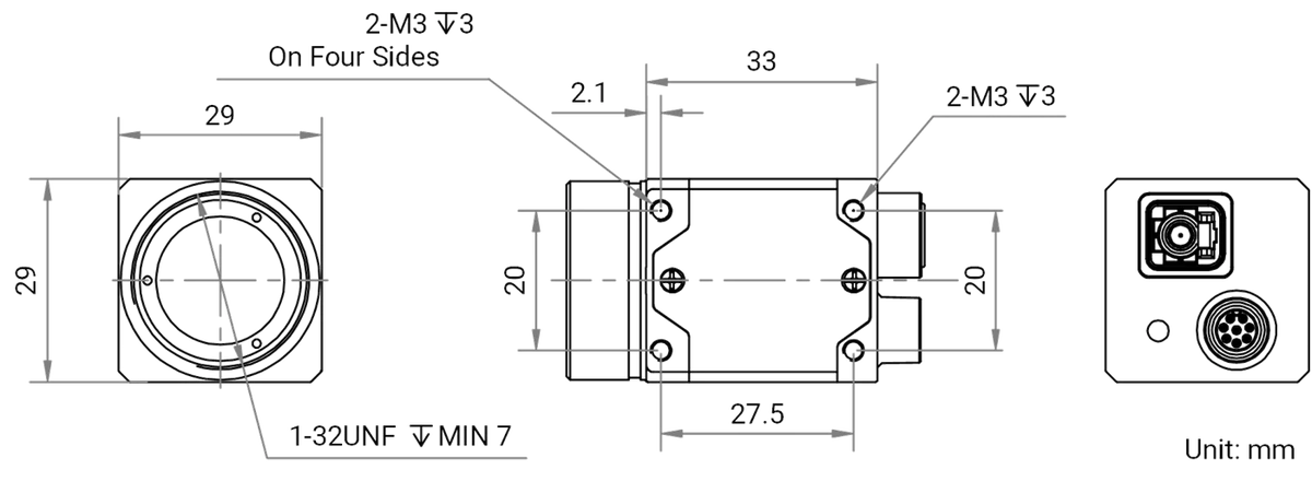 MV-CT3CA0050/G/C/NN dimensions (mm)