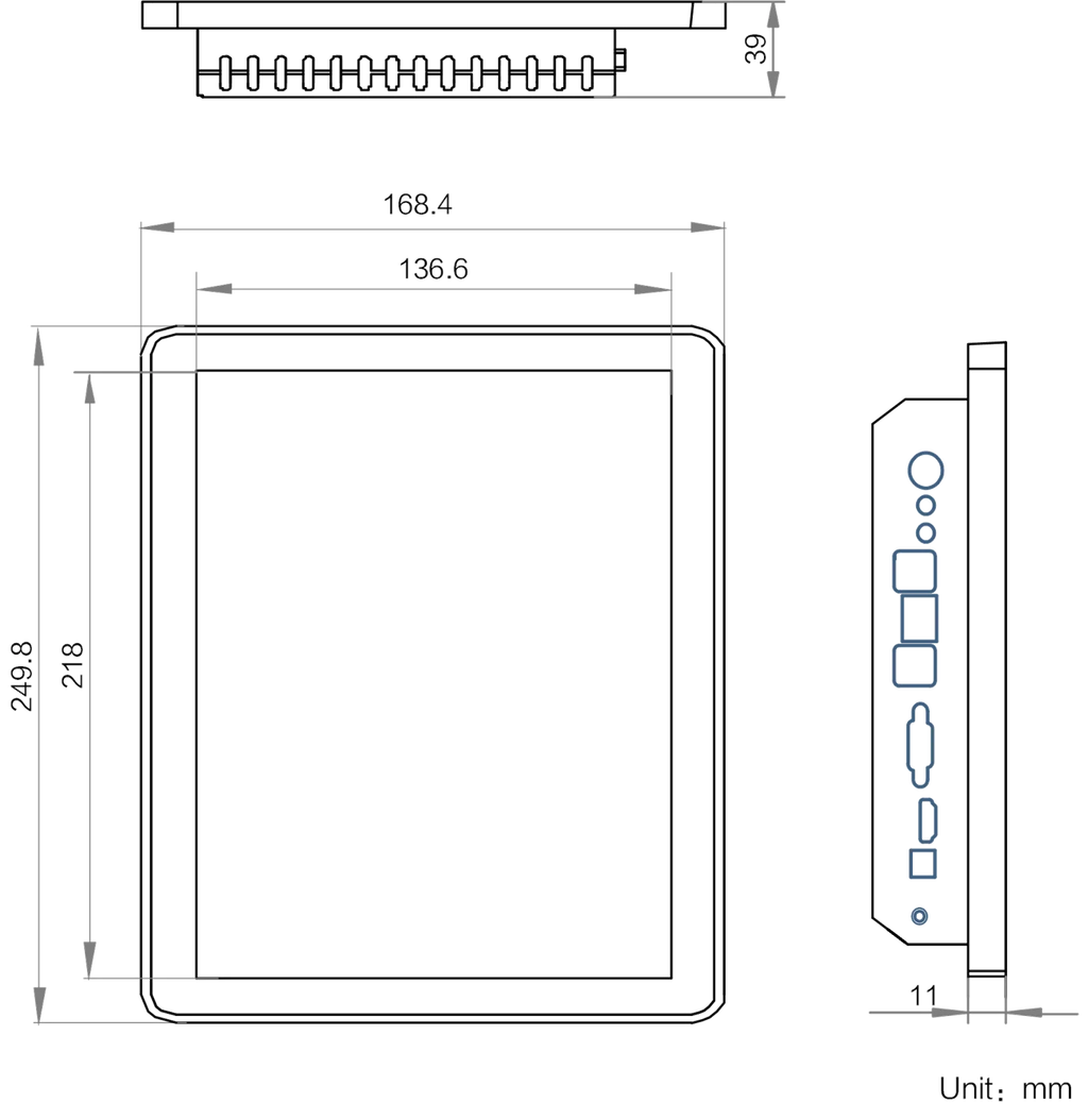 MV-VT1010C-4G-128G-121-X dimensions (mm)