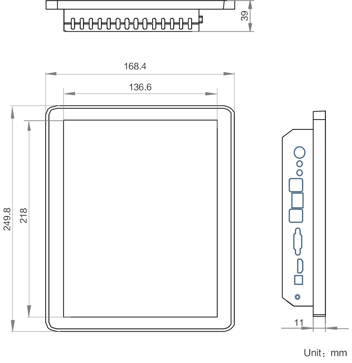 MV-VT1010C-4G-128G-121-X dimensions (mm)