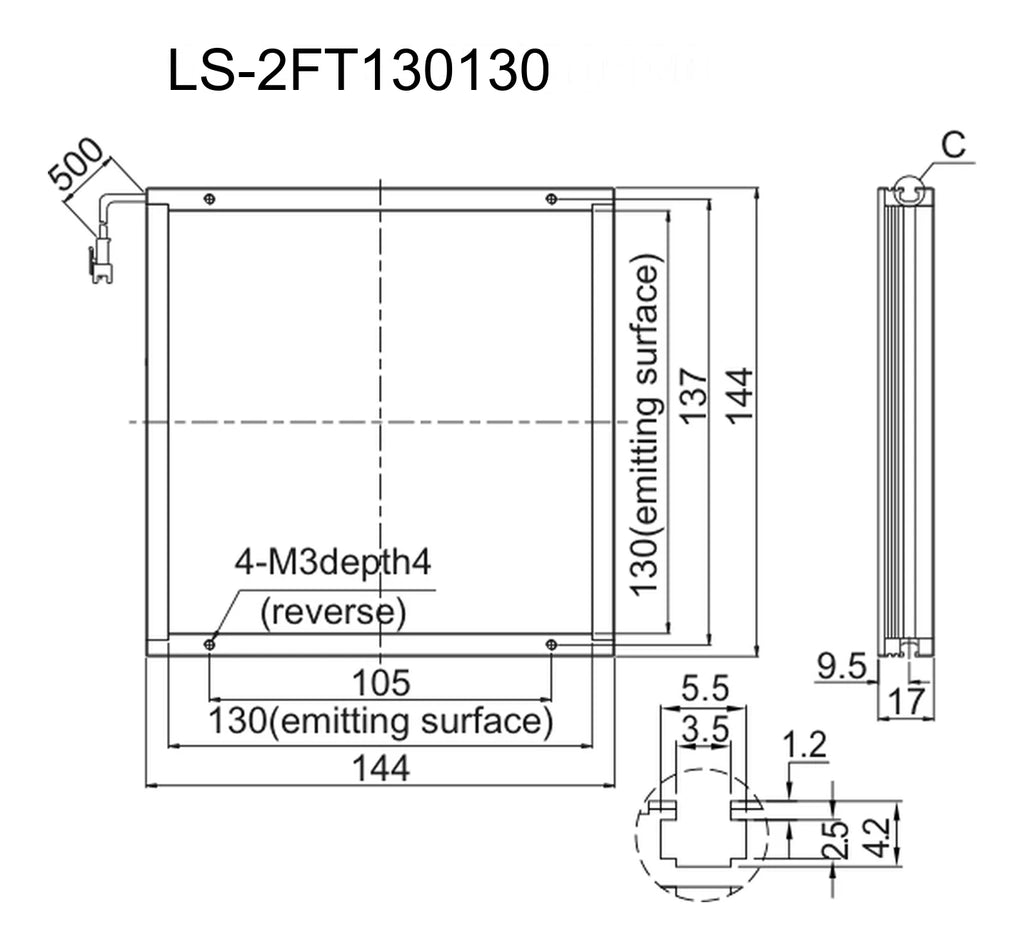 LS-2FT130130 dimensions (mm)