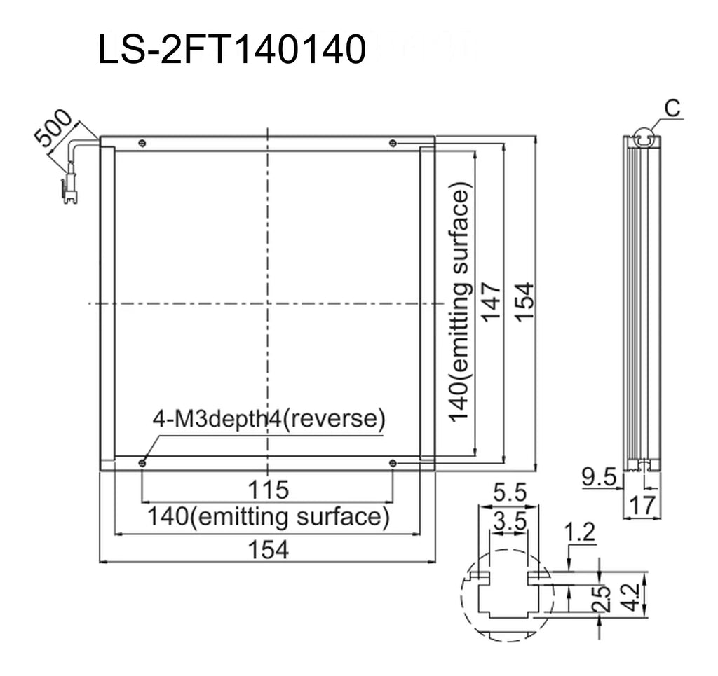 LS-2FT140140 dimensions (mm)