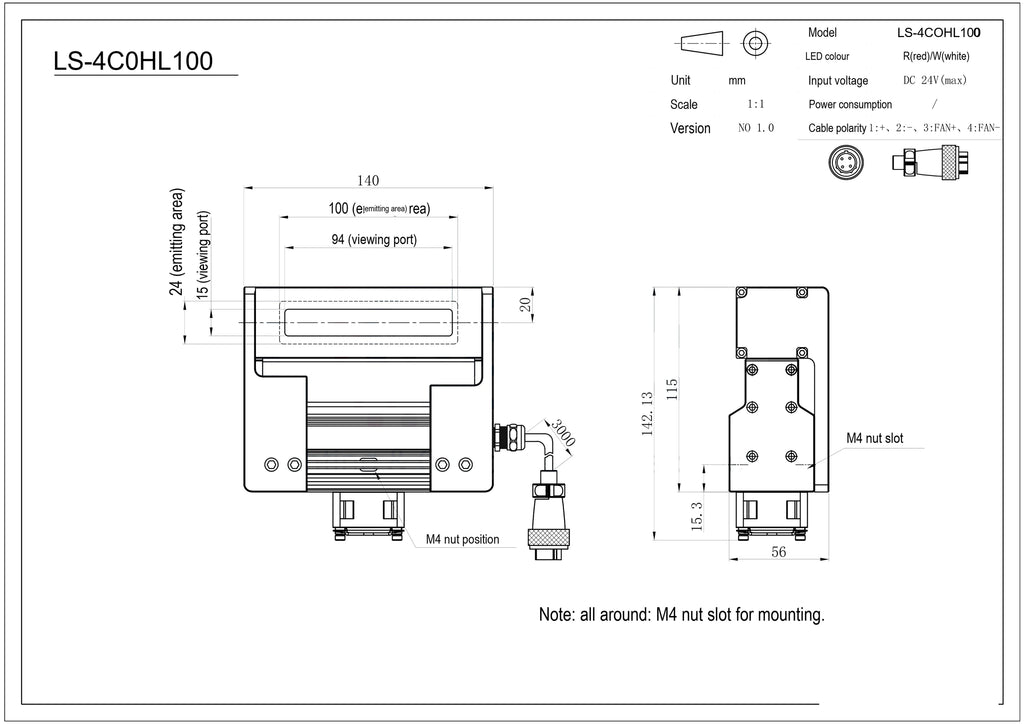 LS-4COHL100 dimensions (mm)