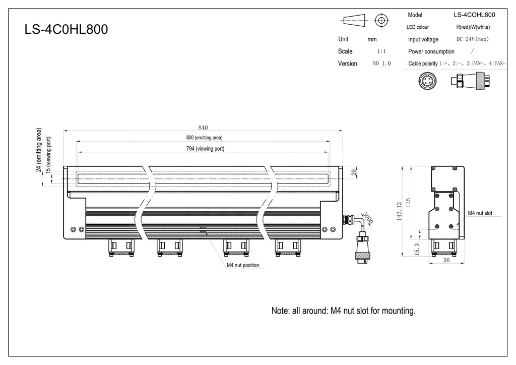 LS-4COHL800 dimensions (mm)