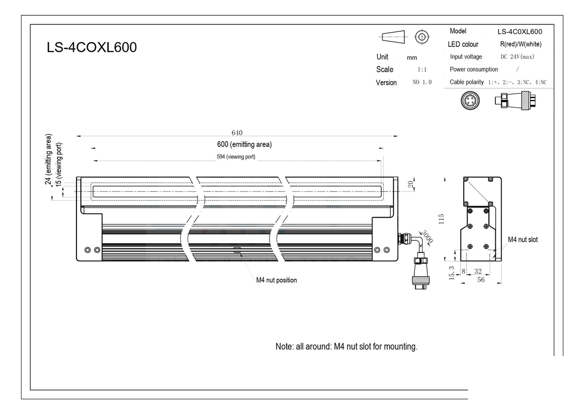 LS-4COXL600 dimensions (mm)