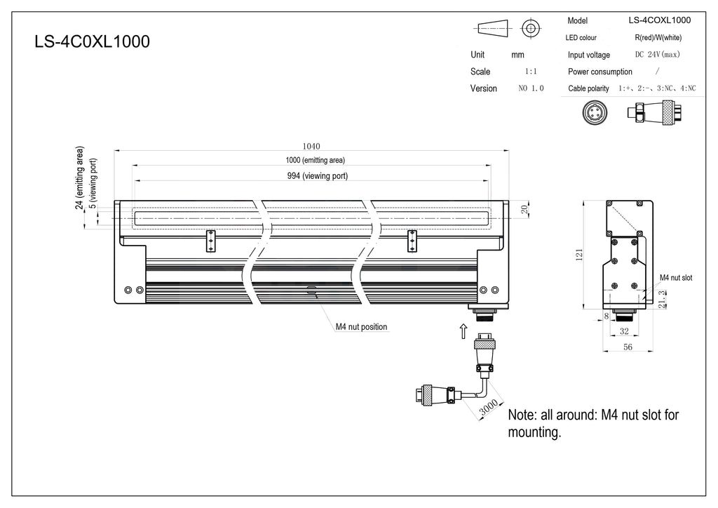 LS-4COXL1000 dimensions (mm)