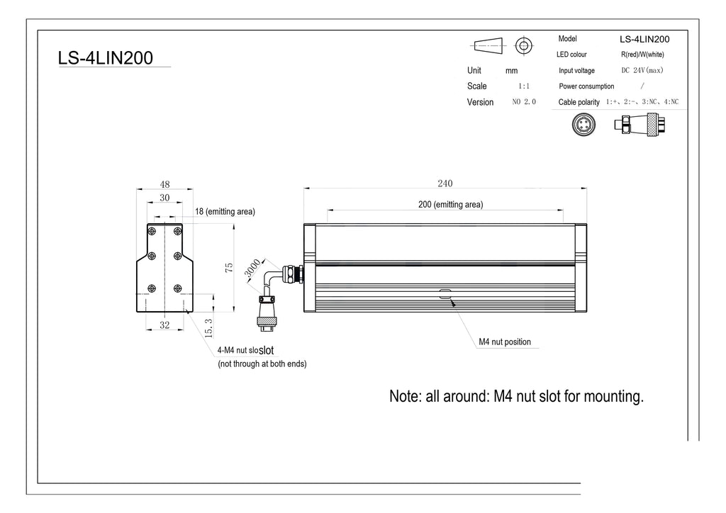 LS-4LIN200 dimensions (mm)