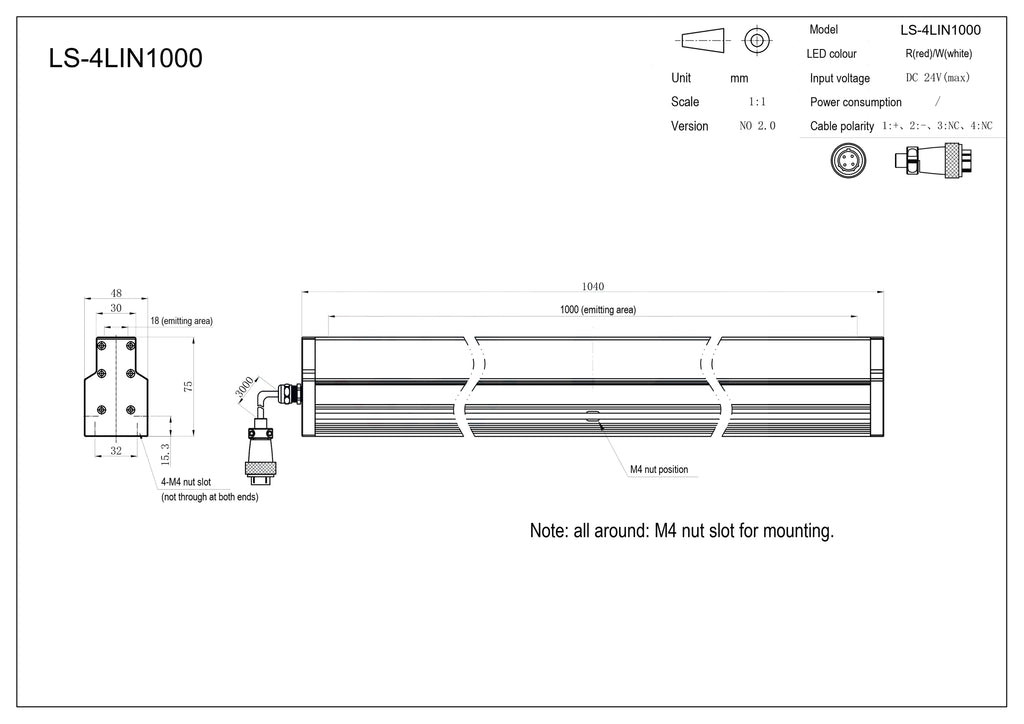 LS-4LIN1000 dimensions (mm)