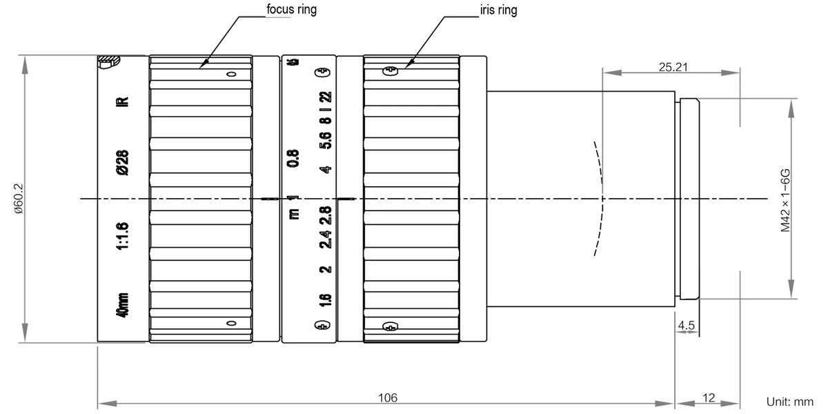 LS-AF4016M-M42-NIR dimensions (mm)