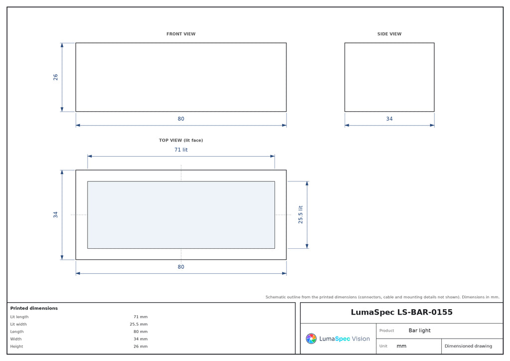 LS-BAR-0155 dimensions (mm)