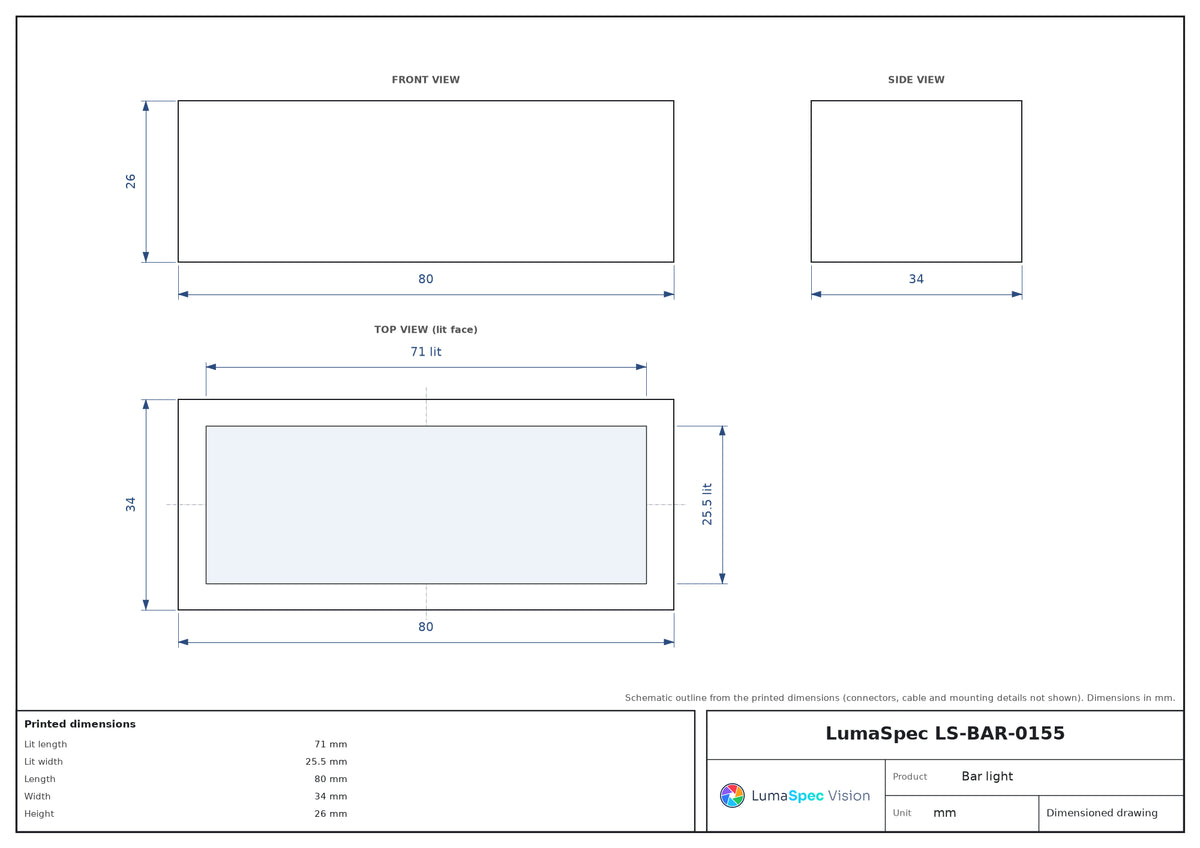 LS-BAR-0155 dimensions (mm)
