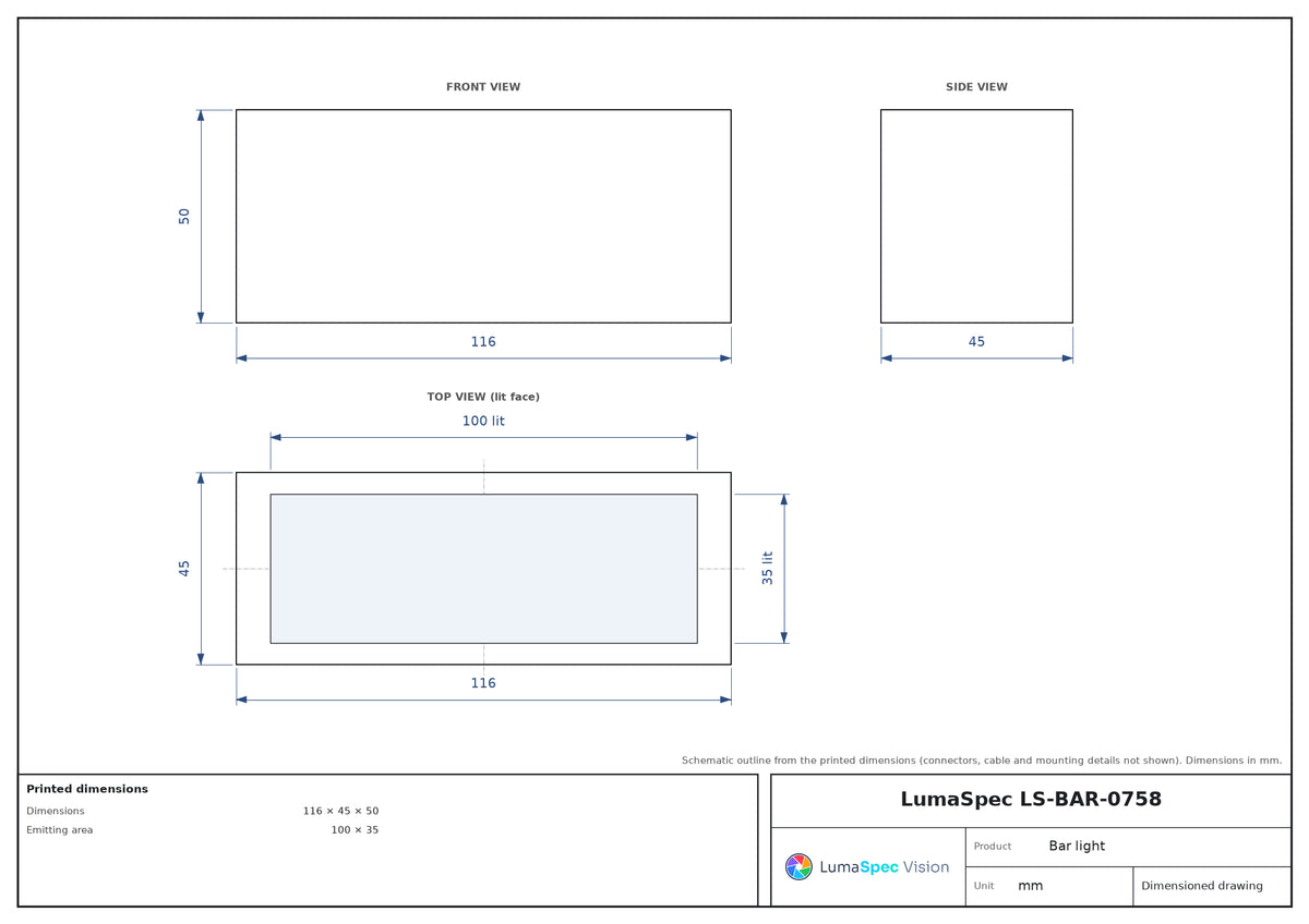 100 x 35 mm high-brightness bar light