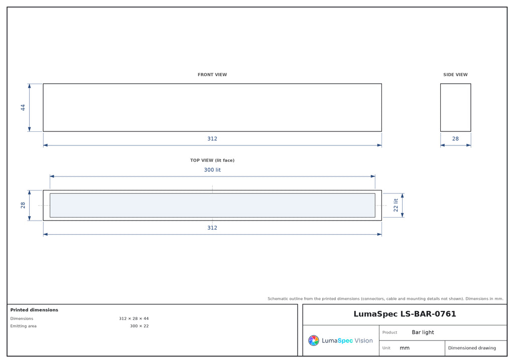 300 x 22 mm high-brightness bar light