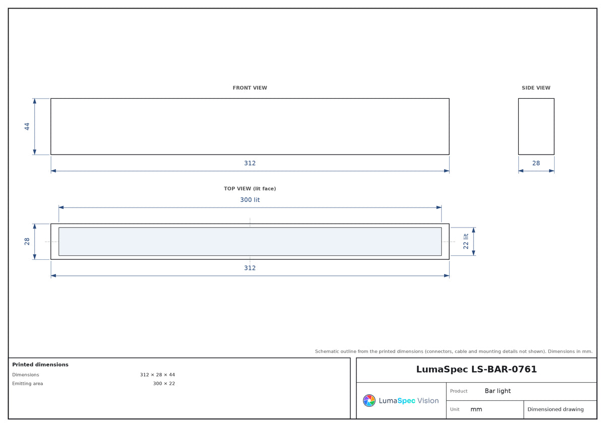 300 x 22 mm high-brightness bar light