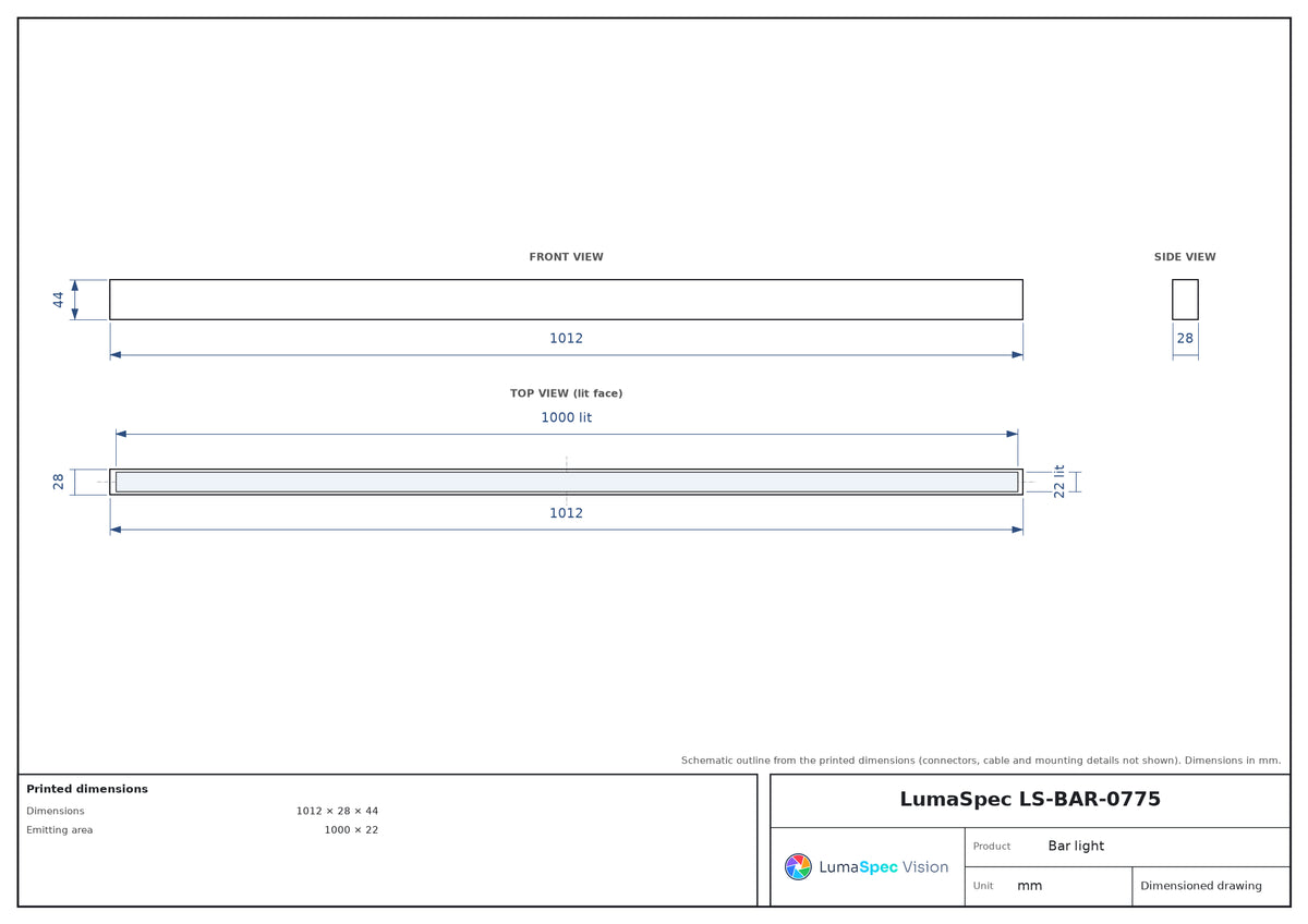 1000 x 22 mm high-brightness bar light