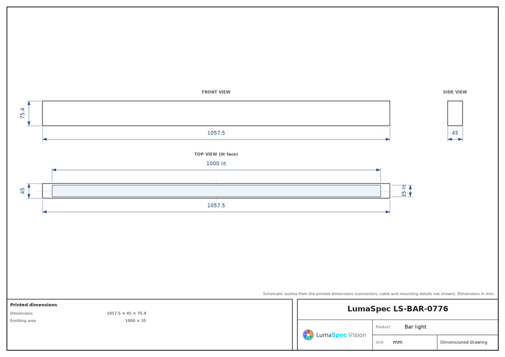1000 x 35 mm high-brightness bar light