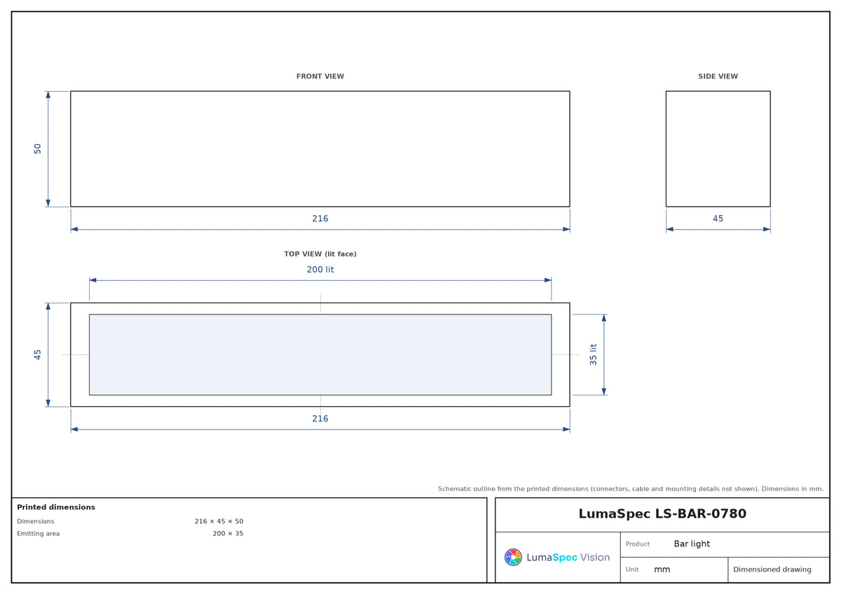 200 x 35 mm polarized high-brightness bar light