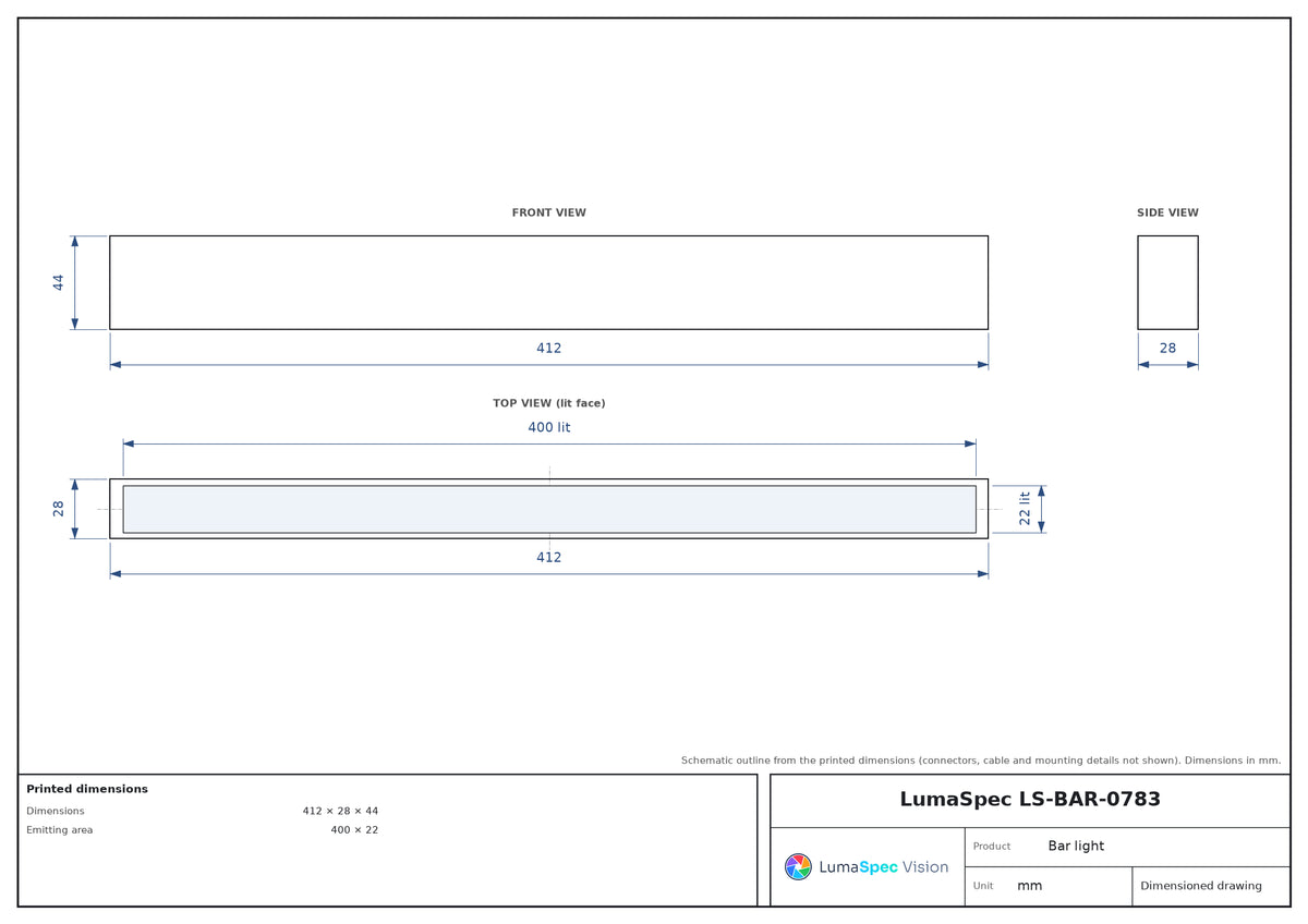 400 x 22 mm polarized high-brightness bar light