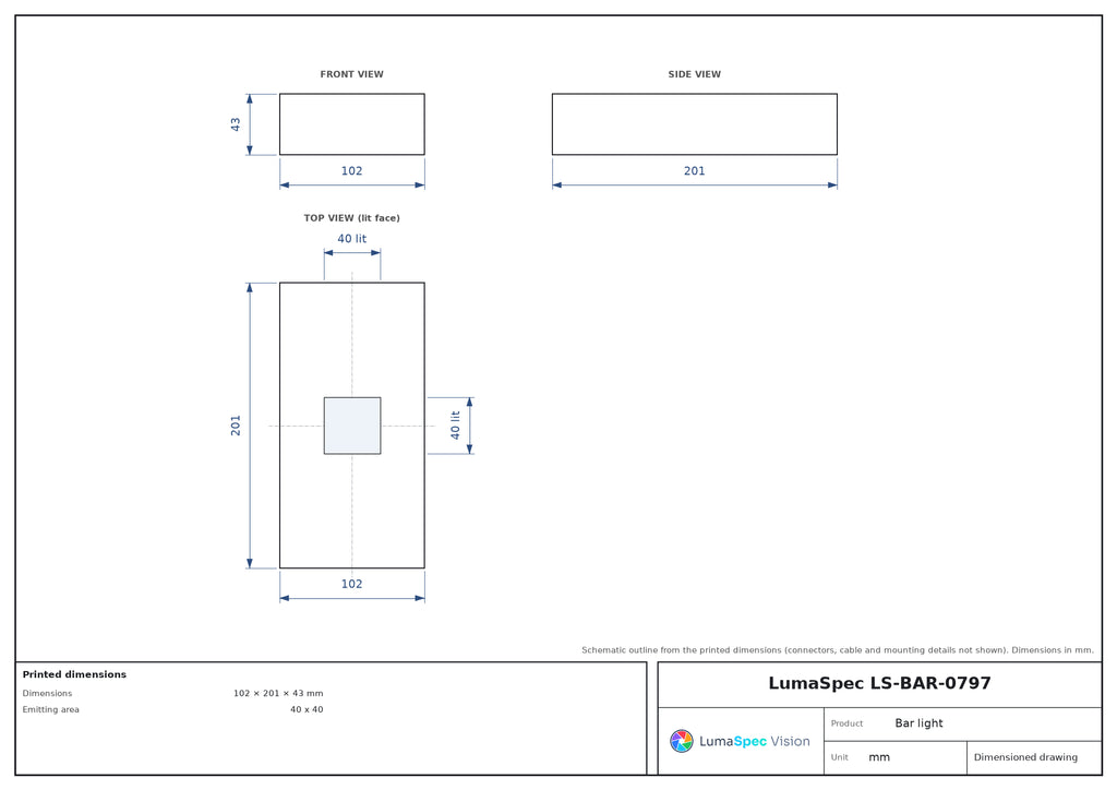40 x 40 mm square bar light