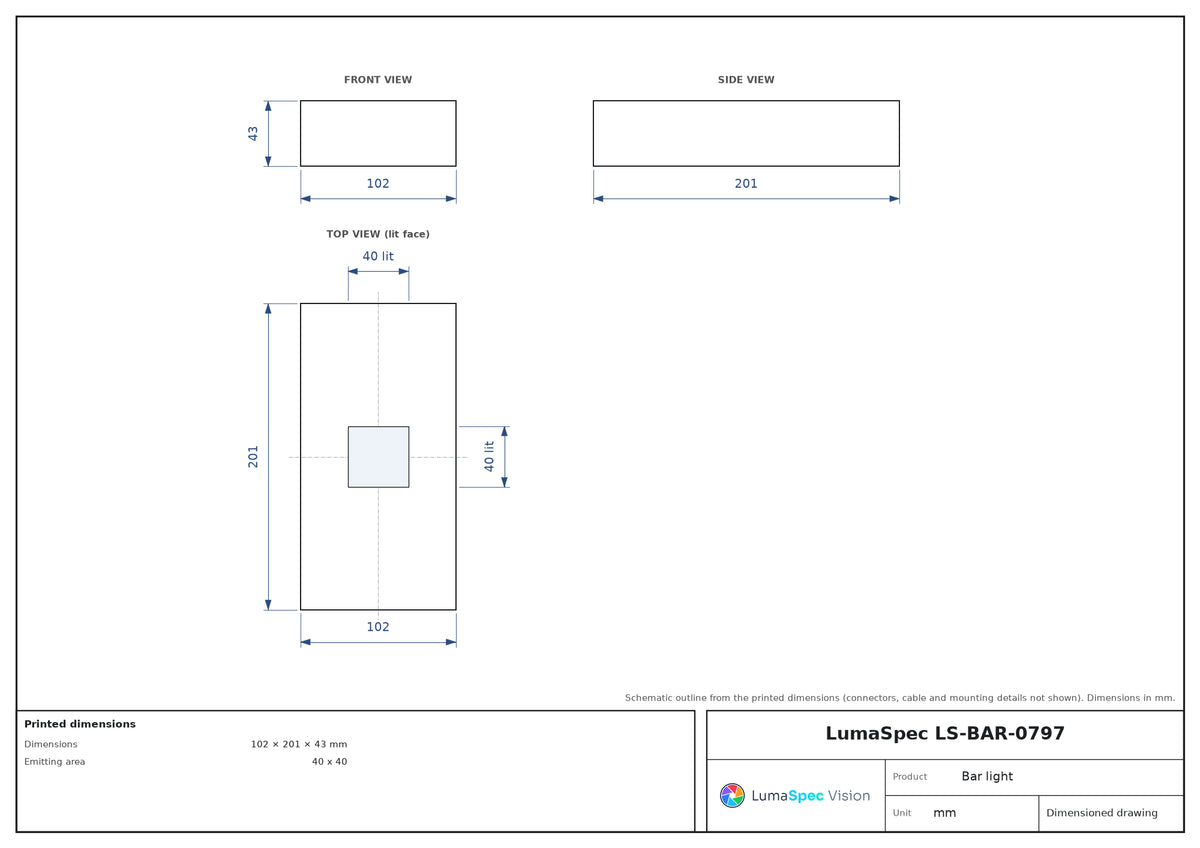 40 x 40 mm square bar light