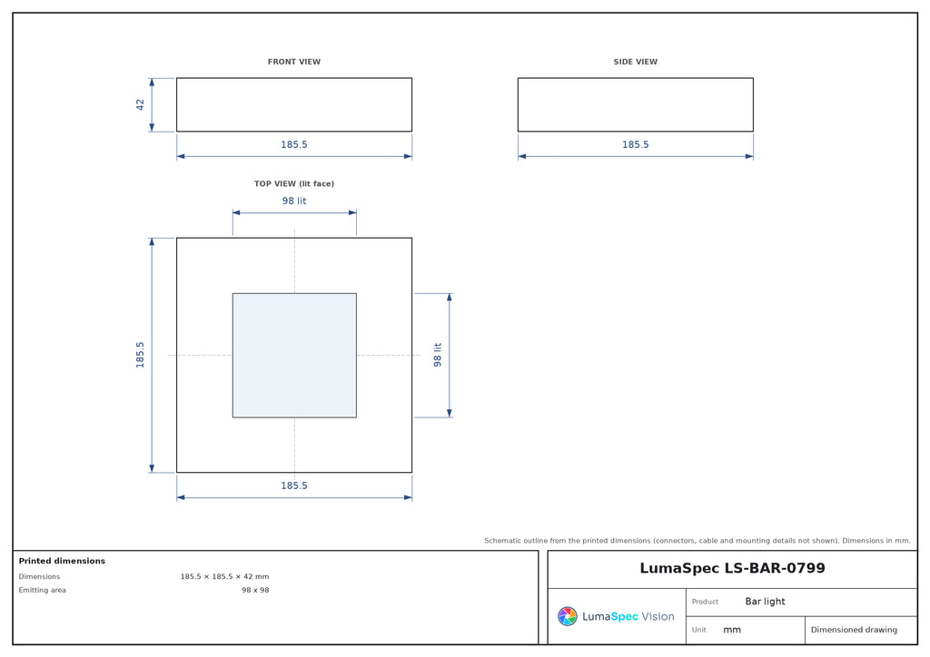 98 x 98 mm square bar light