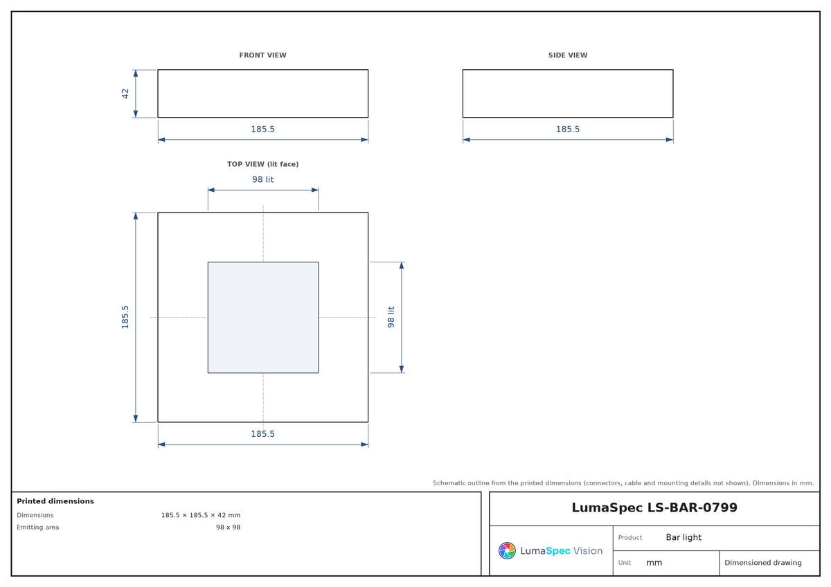 98 x 98 mm square bar light