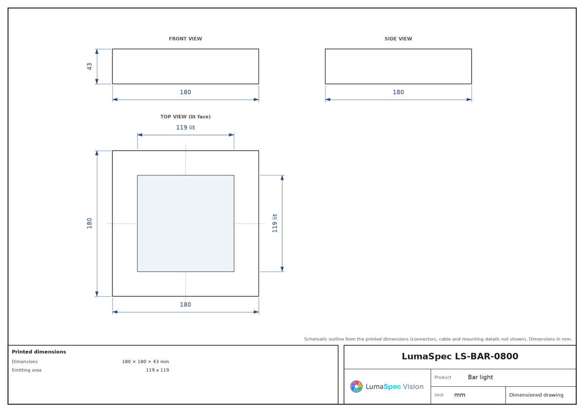 119 x 119 mm square bar light