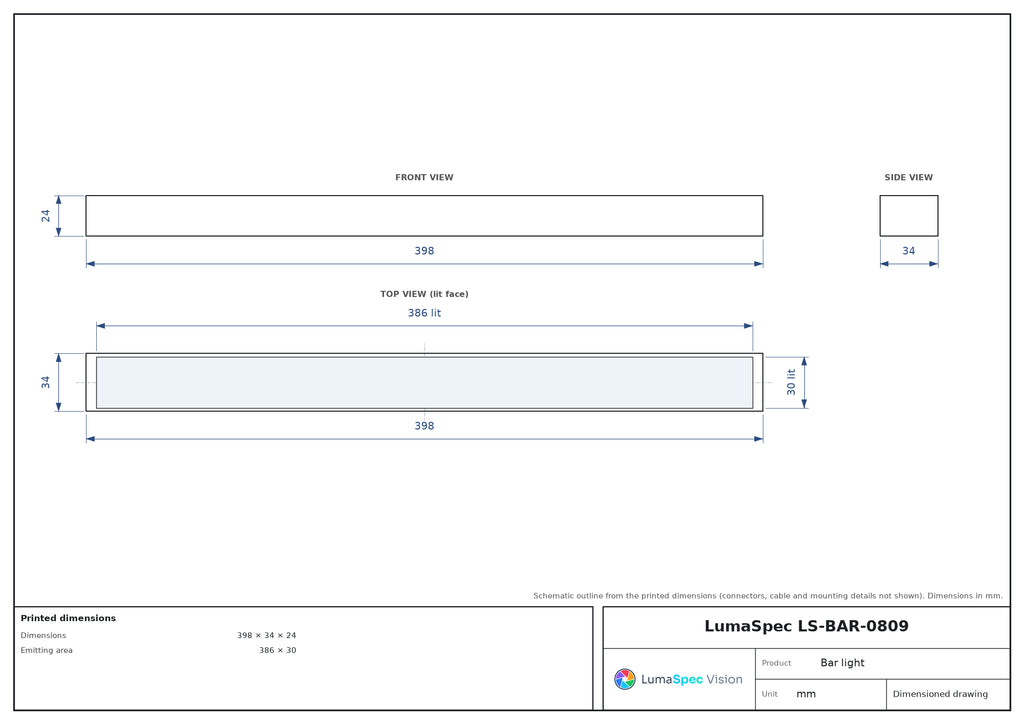 386 x 30 mm UV bar light