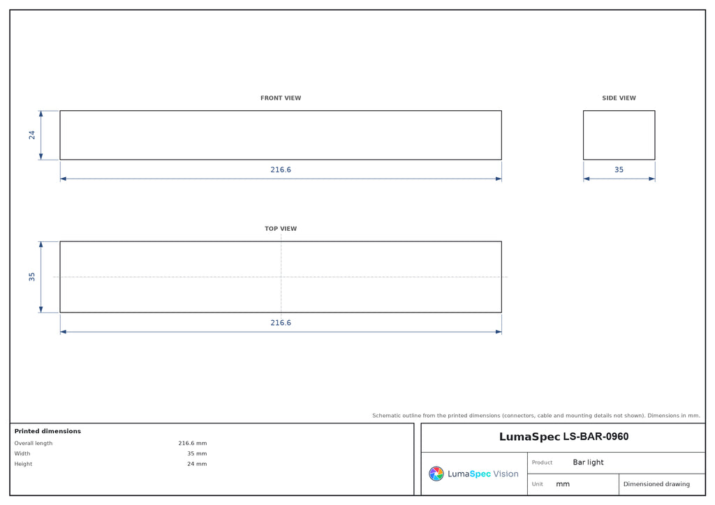 LS-BAR-0960 dimensions (mm)
