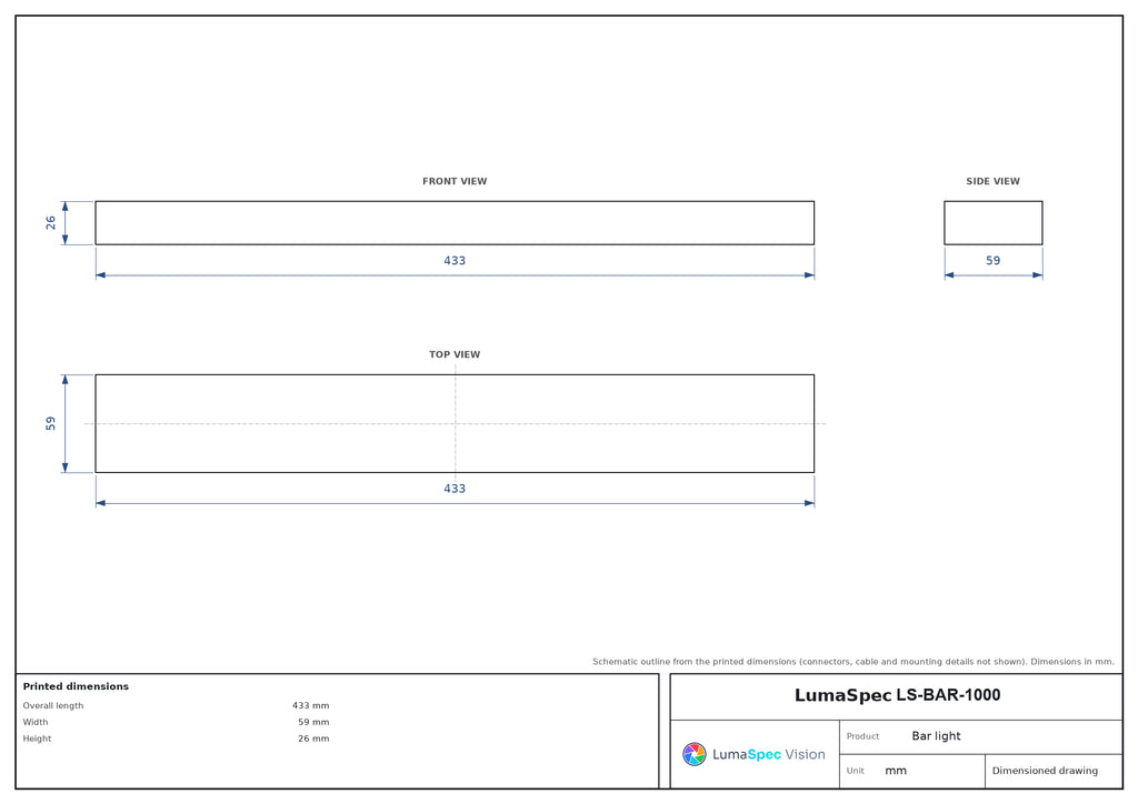 LS-BAR-1000 dimensions (mm)