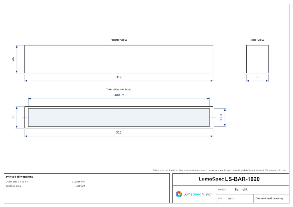 LS-BAR-1020 dimensions (mm)