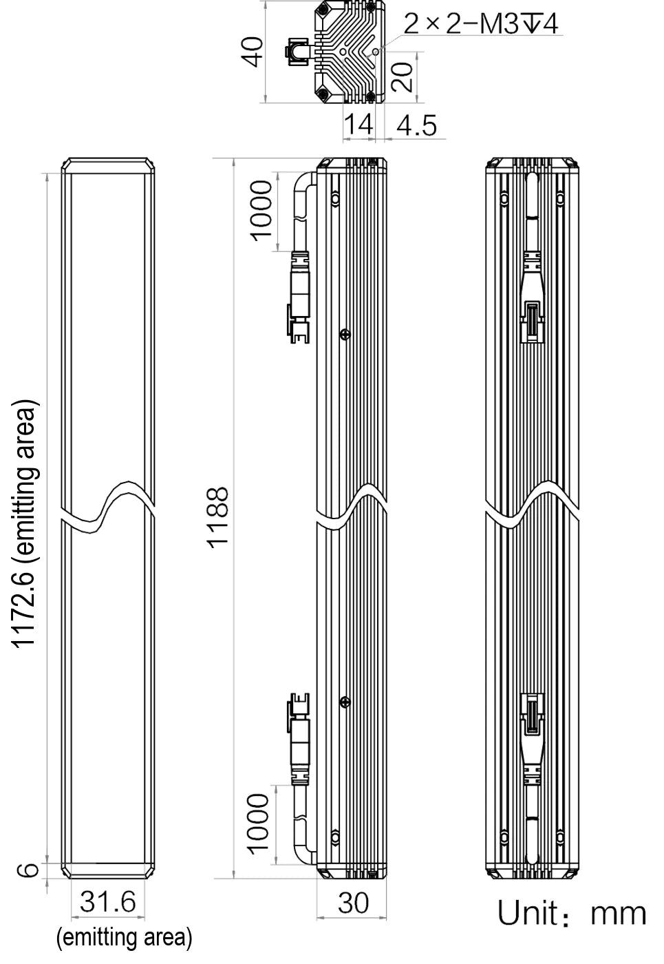 LS-BAR-1240 dimensions (mm)