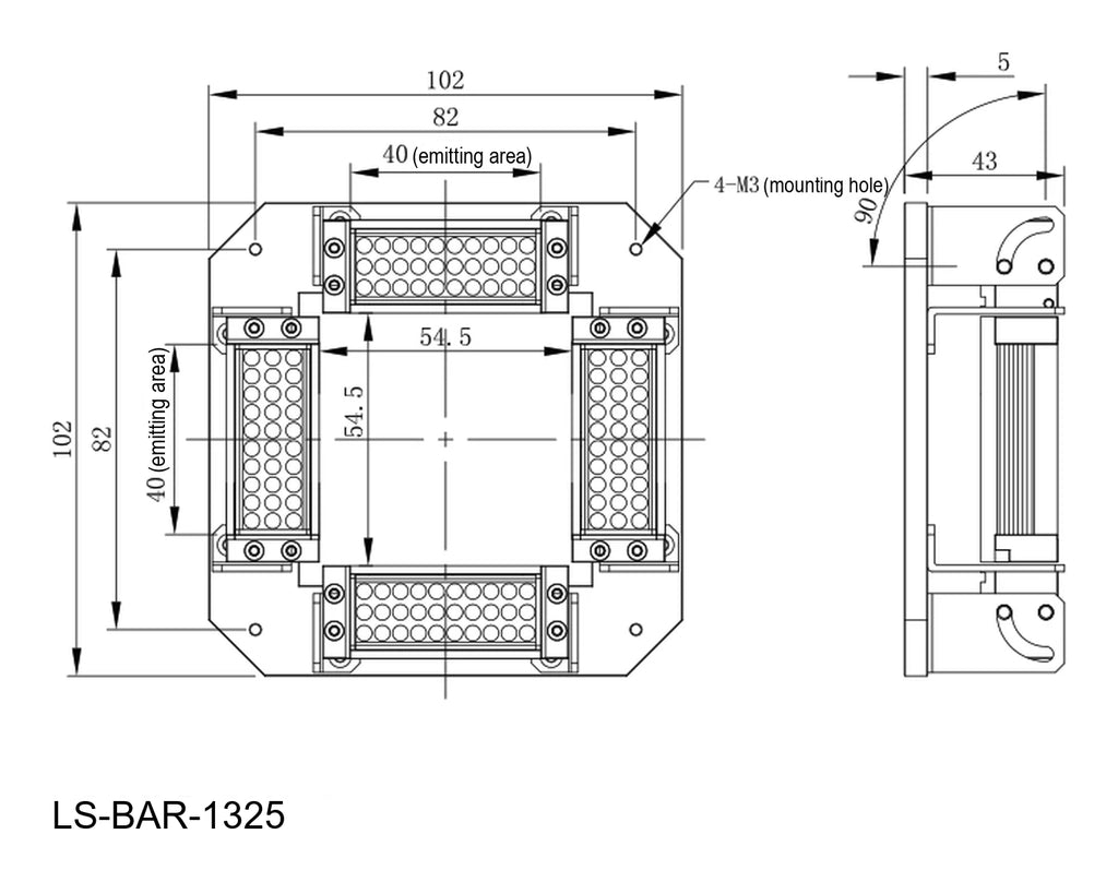 LS-BAR-1325 dimensions (mm)