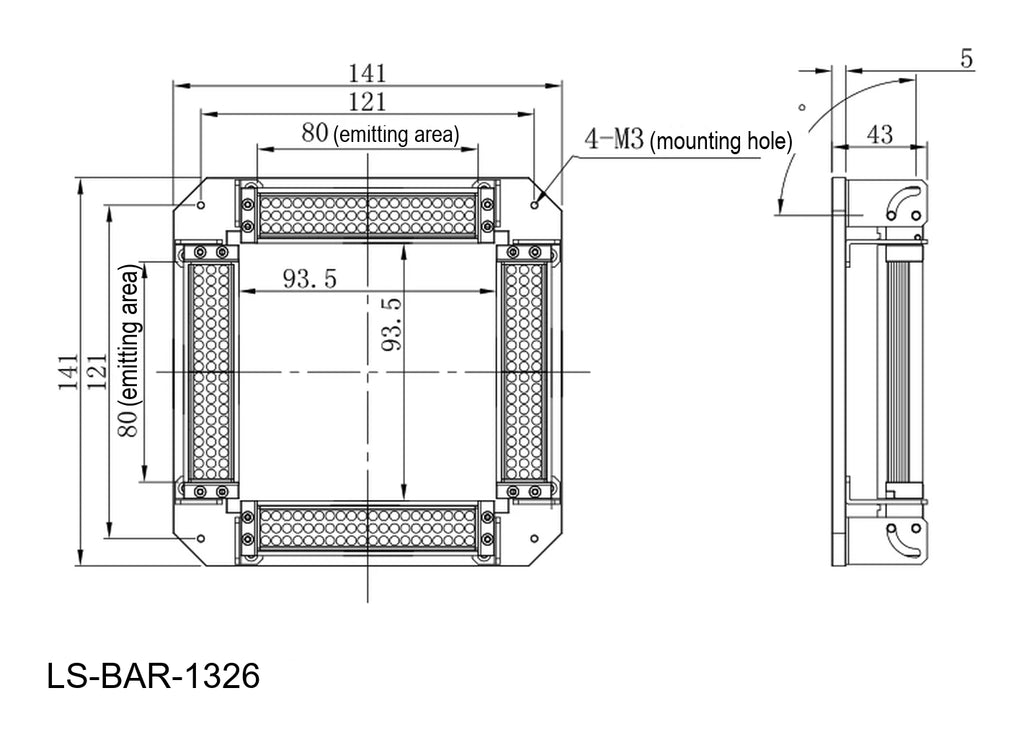 LS-BAR-1326 dimensions (mm)
