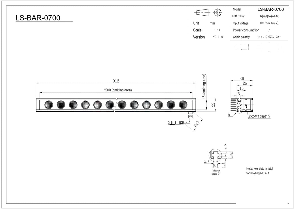 LS-BAR-0700 dimensions (mm)