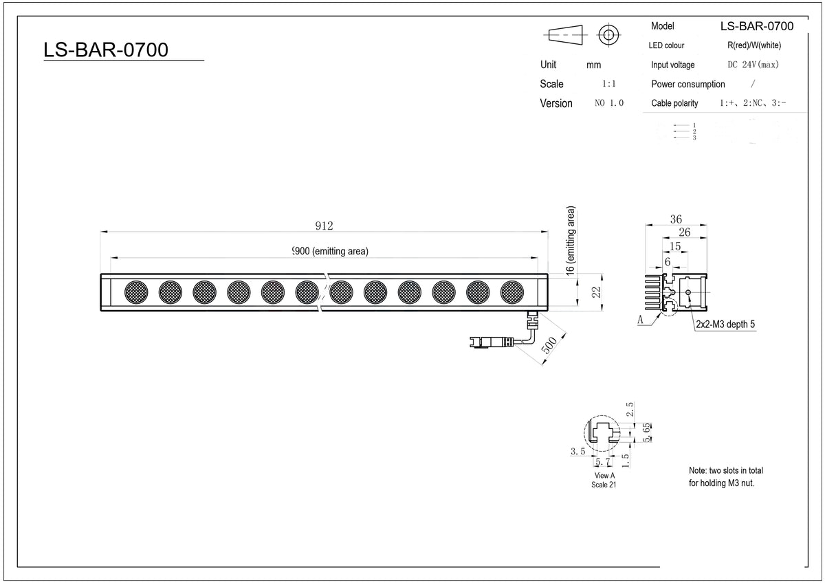 LS-BAR-0700 dimensions (mm)