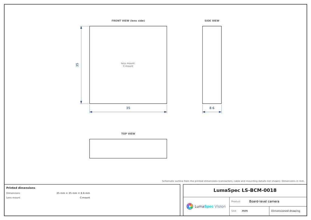 6.3 MP board-level camera, IMX178, rolling shutter, 17 fps, C-Mount